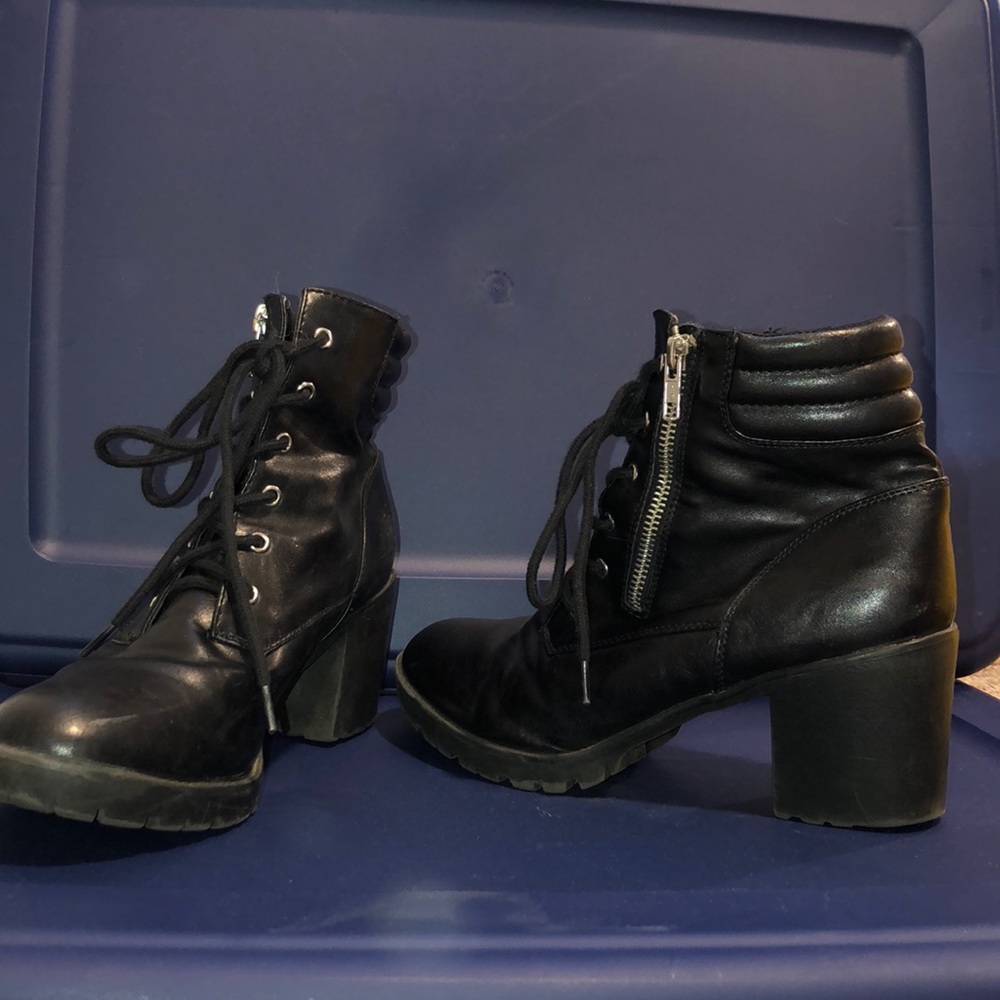 Target brand women’s heeled combat style boots